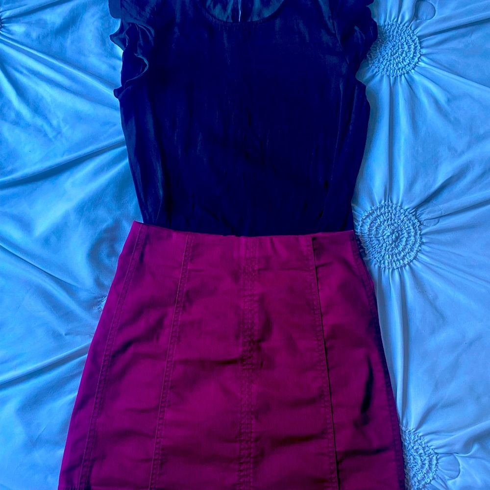 Black blouse and maroon skirt set